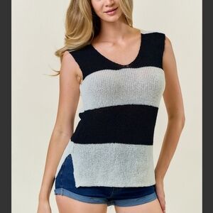 Doe & Rae Black and White Striped Knit Top